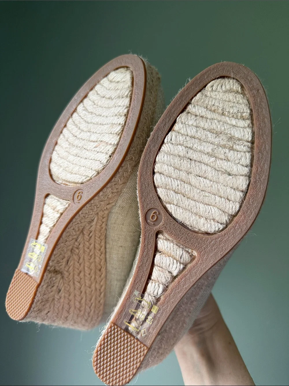 J. CREW Seville Canvas Wedge Espadrille Pumps Beige /Metallic Gold Size 6 NWOB